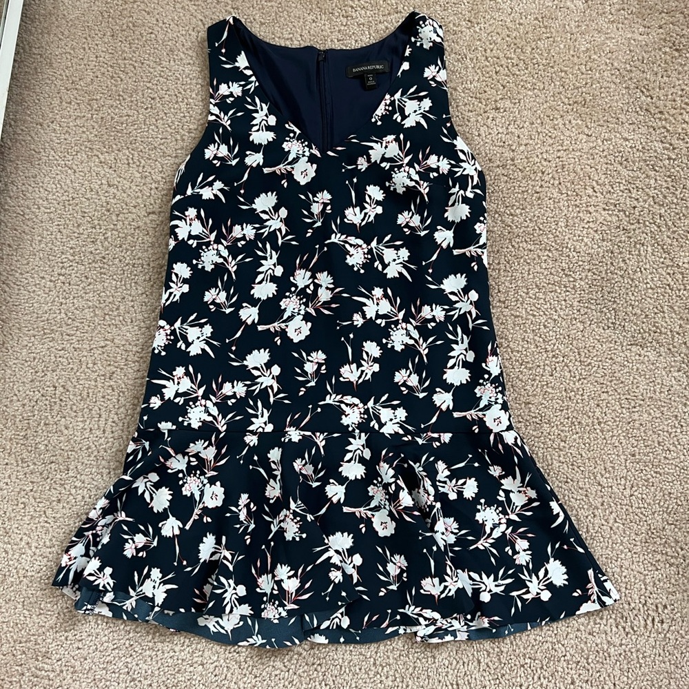 Banana Republic Floral Sleeveless V-Neck Ruffle Mini Dress Size 0P